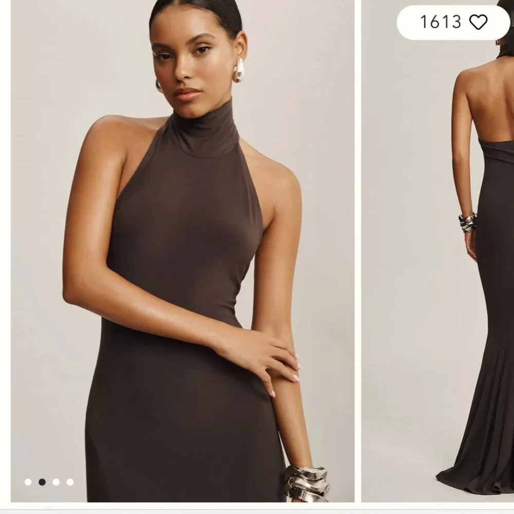 Norma Kamali Halter Turtle Fishtail Gown NWT - Picture 4 of 8